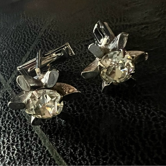 Vintage Art Deco Inspired Unisex Crystal Starlights Cufflinks and Tie-Tac Set - Picture 2 of 4